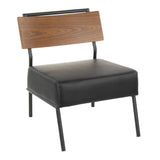 Lumisource Fiji Contemporary Accent Chair in Black Faux Leather with Walnut Wood Accent