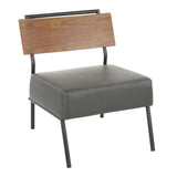 Lumisource Fiji Contemporary Accent Chair in Grey Faux Leather with Walnut Wood Accent
