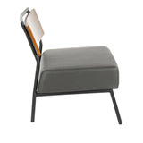 Lumisource Fiji Contemporary Accent Chair in Grey Faux Leather with Walnut Wood Accent
