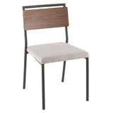 Lumisource Fiji Contemporary Chair in Grey Metal with Cream Fabric and Walnut Wood Accent - Set of 2