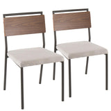 Lumisource Fiji Contemporary Chair in Grey Metal with Cream Fabric and Walnut Wood Accent - Set of 2