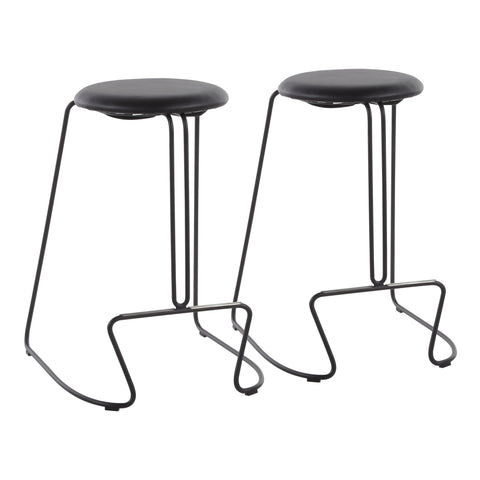 Lumisource Finn Contemporary Counter Stool in Black Steel and Black Faux Leather - Set of 2