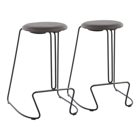 Lumisource Finn Contemporary Counter Stool in Black Steel and Grey Faux Leather - Set of 2