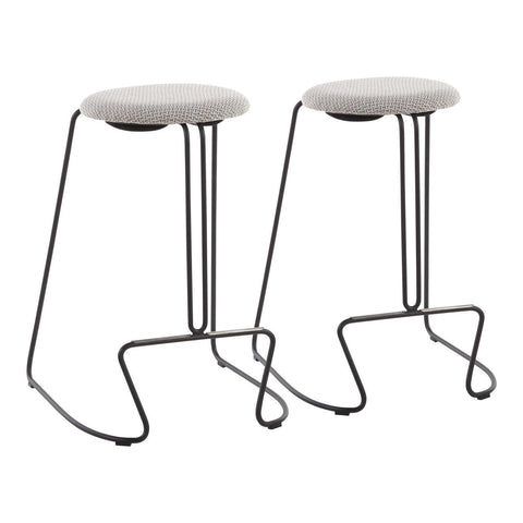 Lumisource Finn Contemporary Counter Stool in Black Steel and Light Grey Fabric - Set of 2