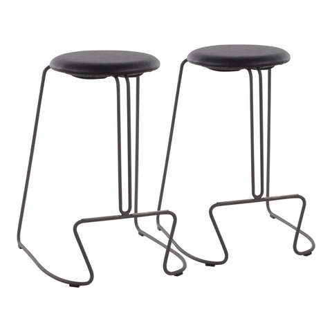 Lumisource Finn Contemporary Counter Stool in Grey Steel and Black Faux Leather - Set of 2