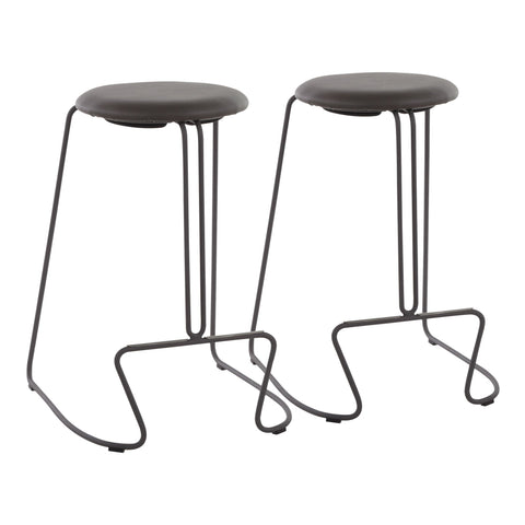 Lumisource Finn Contemporary Counter Stool in Grey Steel and Grey Faux Leather - Set of 2