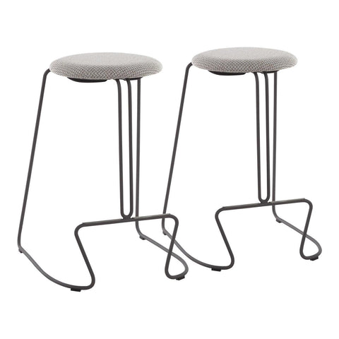 Lumisource Finn Contemporary Counter Stool in Grey Steel and Light Grey Fabric - Set of 2