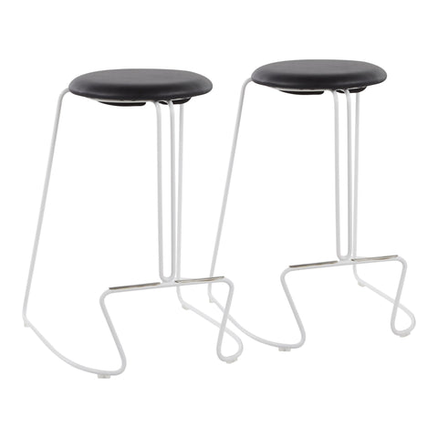 Lumisource Finn Contemporary Counter Stool in White Steel and Black Faux Leather - Set of 2