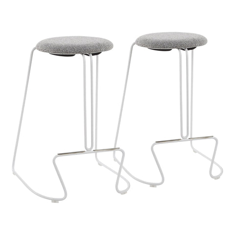 Lumisource Finn Contemporary Counter Stool in White Steel and Charcoall  Fabric - Set of 2