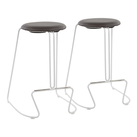 Lumisource Finn Contemporary Counter Stool in White Steel and Grey Faux Leather - Set of 2