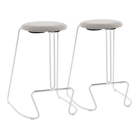 Lumisource Finn Contemporary Counter Stool in White Steel and Light Grey Fabric - Set of 2
