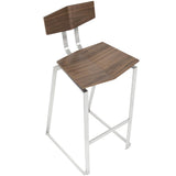 Lumisource Flight Contemporary Stainless Steel Barstool in Walnut Wood - Set of 2
