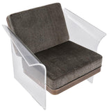 Lumisource Float Contemporary Chair in Walnut, Clear Acrylic, and Brown Mohair Fabric