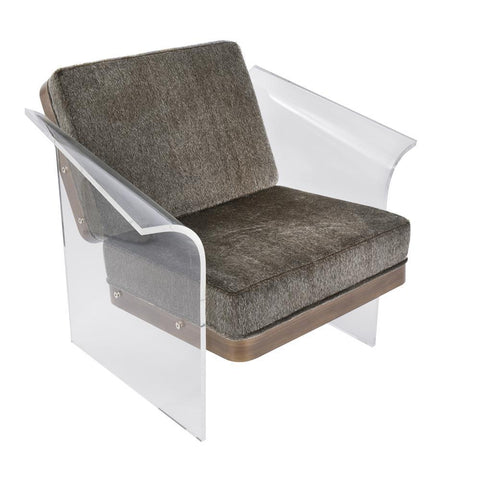 Lumisource Float Contemporary Chair in Walnut, Clear Acrylic, and Brown Mohair Fabric