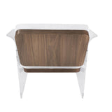 Lumisource Float Contemporary Chair in Walnut, Clear Acrylic, and White Mohair Fabric
