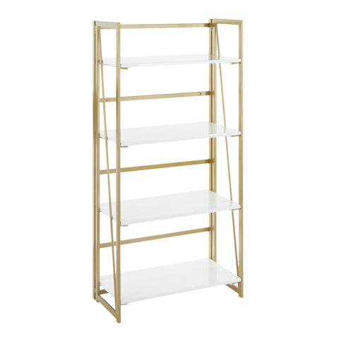 Lumisource Folia Contemporary Bookcase in Gold Metal and White Wood