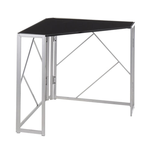 Lumisource Folia Contemporary Corner Desk in Silver Metal and Black Wood