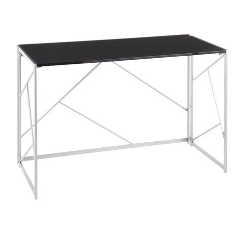 Lumisource Folia Contemporary Desk in Silver Metal and Black Wood