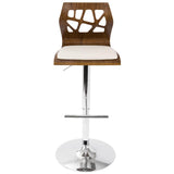 Lumisource Folia Mid-Century Modern Adjustable Barstool with Swivel in Walnut And Cream Faux Leather