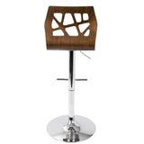 Lumisource Folia Mid-Century Modern Adjustable Barstool with Swivel in Walnut And Cream Faux Leather