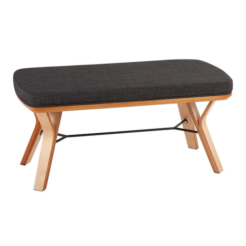 Lumisource Folia Mid-Century Modern Bench in Natural Wood and Charcoal Fabric