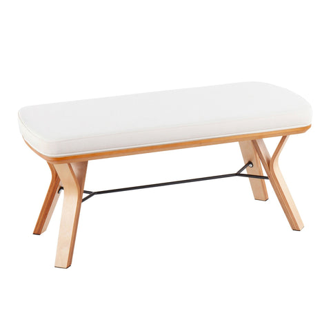 Lumisource Folia Mid-Century Modern Bench in Natural Wood and Cream Fabric