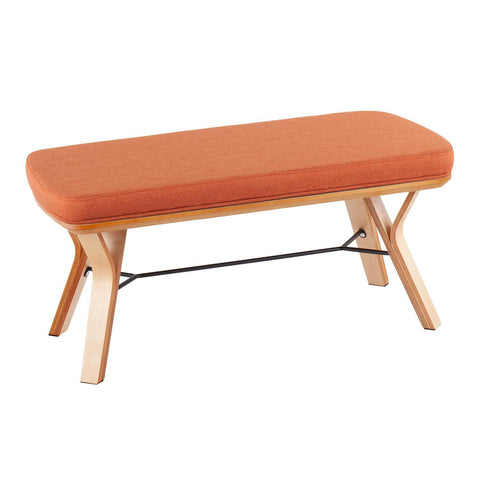Lumisource Folia Mid-Century Modern Bench in Natural Wood and Orange Fabric