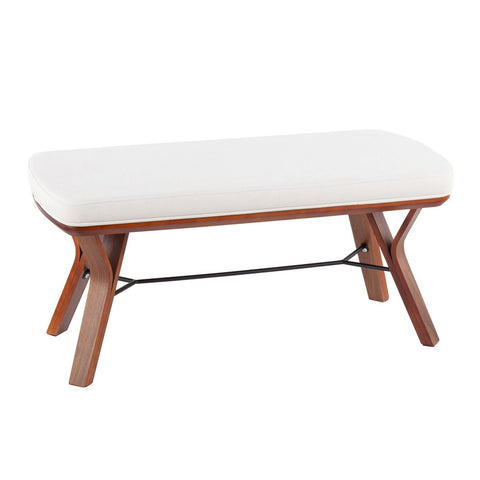 Lumisource Folia Mid-Century Modern Bench in Walnut Wood and Cream Fabric