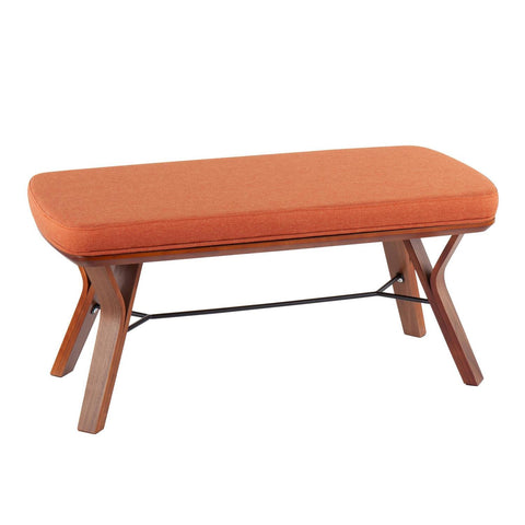 Lumisource Folia Mid-Century Modern Bench in Walnut Wood and Orange Fabric