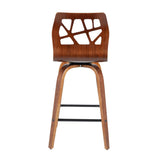 Lumisource Folia Mid-Century Modern Counter Stool in Walnut Wood and Black Faux Leather - Set of 2