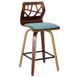 Lumisource Folia Mid-Century Modern Counter Stool in Walnut Wood and Teal Fabric - Set of 2