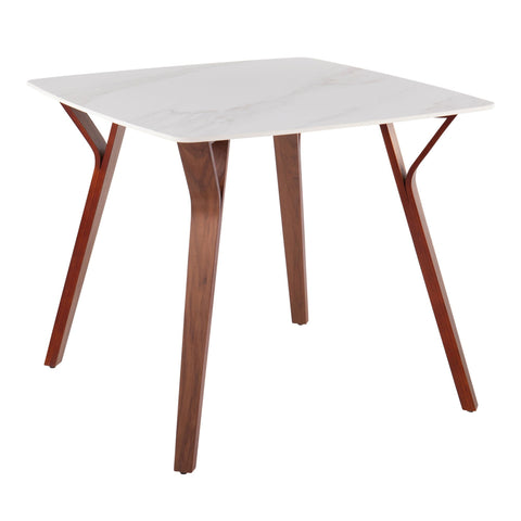 Lumisource Folia Mid-Century Modern Dinette Table in Walnut Wood and White Textured Marble