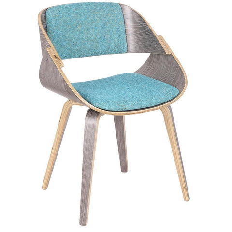 Lumisource Fortunato Mid-Century Modern Dining/Accent Chair in Light Grey Wood with Aqua Fabric