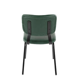 Lumisource Foundry Contemporary Chair in Black Metal and Green Faux Leather with Green Zig Zag Stitching - Set of 2