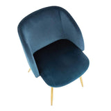 Lumisource Fran Contemporary Chair in Gold Metal and Blue Velvet - Set of 2