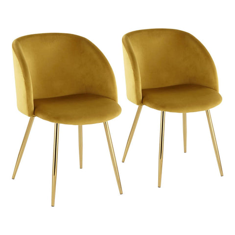 Lumisource Fran Contemporary Chair in Gold Metal and Chartreuse Velvet - Set of 2