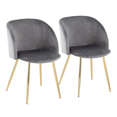 Lumisource Fran Contemporary Chair in Gold Metal and Silver Velvet - Set of 2