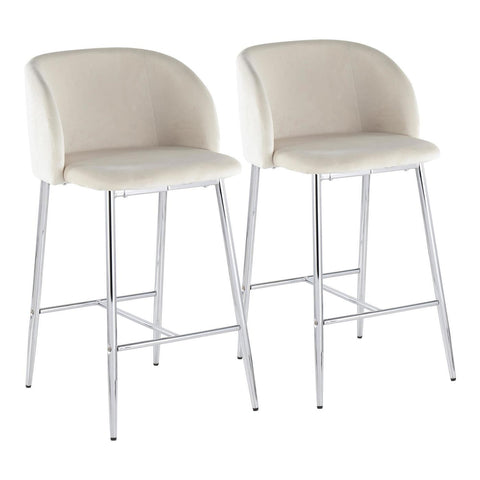 Lumisource Fran Contemporary Counter Stool in Chrome Metal and Cream Velvet - Set of 2