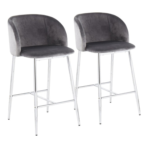 Lumisource Fran Contemporary Counter Stool in Chrome Metal and Grey Velvet - Set of 2