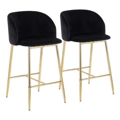 Lumisource Fran Contemporary Counter Stool in Gold Steel and Black Velvet - Set of 2