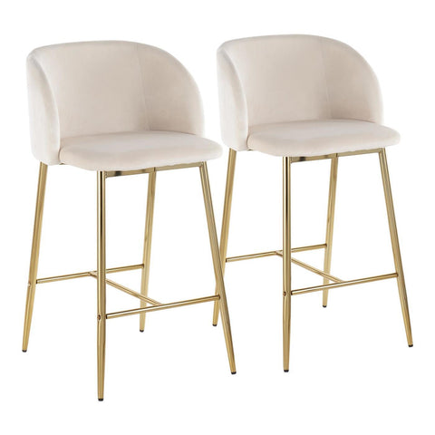 Lumisource Fran Contemporary Counter Stool in Gold Steel and Cream Velvet - Set of 2