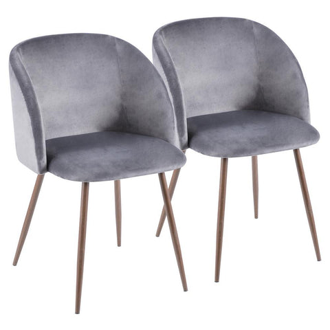 Lumisource Fran Contemporary Dining/Accent Chair in Walnut with Grey Velvet - Set of 2