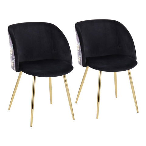 Lumisource Fran Contemporary/Glam Chair in Gold Steel and Black Velvet with Floral Velvet Accent - Set of 2