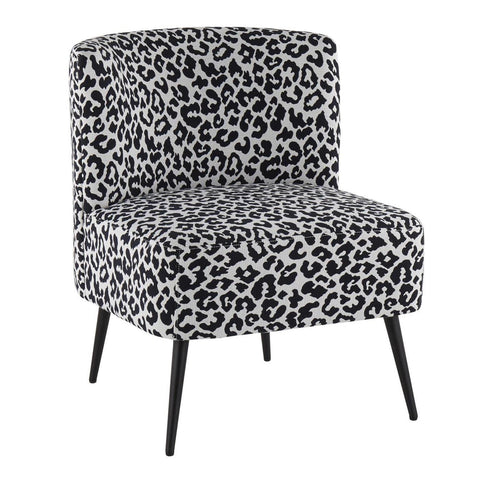 Lumisource Fran Contemporary Slipper Chair in Black Steel and Black Leopard Fabric