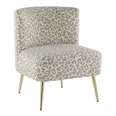Lumisource Fran Contemporary Slipper Chair in Gold Steel and Tan Leopard Fabric