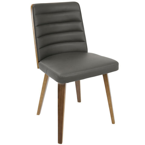 Lumisource Francesca Mid-Century Modern Dining/Accent Chair in Walnut Wood and Grey Faux Leather
