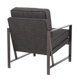 Lumisource Franklin Contemporary Arm Chair in Antique Metal with Grey Fabric and Charcoal Piping