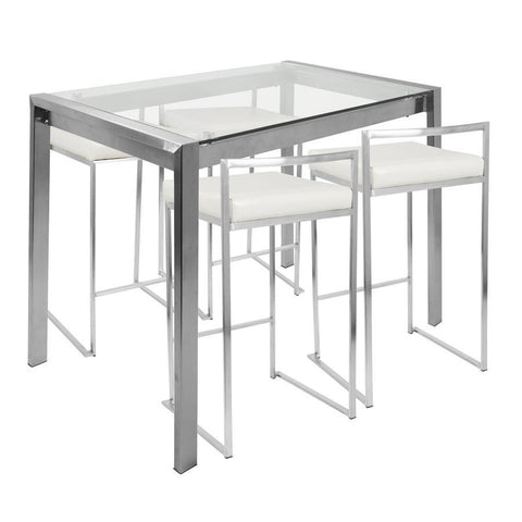 Lumisource Fuji 5-Piece Contemporary Counter Height Dining Set in Stainless Steel and White