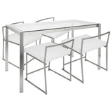 Lumisource Fuji 5-Piece Contemporary Dining Set in Stainless Steel and White Faux Leather