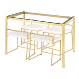 Lumisource Fuji 5-Piece Contemporary/Glam Dining Set in Gold Metal/Clear Tempered Glass & White Velvet Fabric